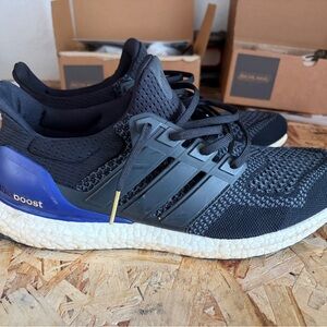 Adidas Men's Black and Blue Ultra Boost Sneakers